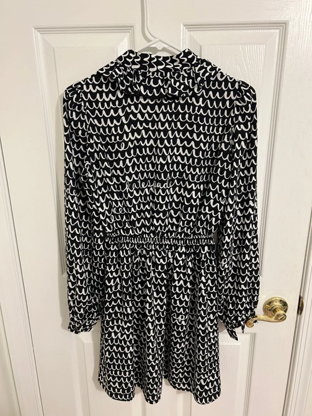 Kate Spade Pop Scallop Crepe Dress Black and White Pattern New Size XS Ruffle